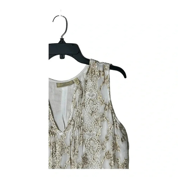 1886. ANTHROPOLOGIE MOULINETTE SOEURS SKLER SHINE‎ BLOUSE TANK GOLD EMBROIDERY - Picture 5 of 12